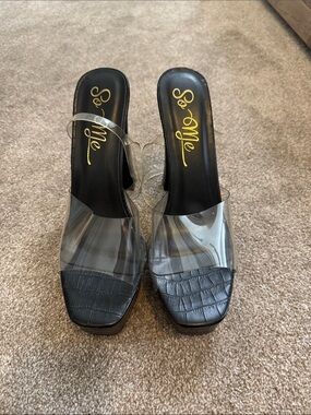 So Me Black Clear Band Slide Mules